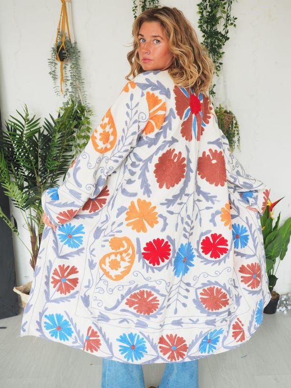 EMBROIDERY KIMONO COAT - Unisex - Men's Vintage Jacket - Embroidered coat - 70's Hippie Jacket - Rainbow - Retro Psychedelic 60's - Festival