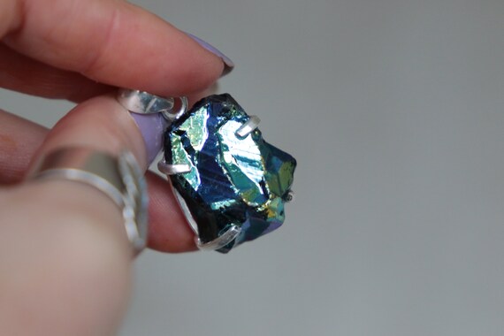 RARE TITANIUM NECKLACE - Sterling Silver - Rainbow Quartz - Angel Aura - Galaxy Titanium quartz - Raw Organic Crystal - Handmade - Luxury