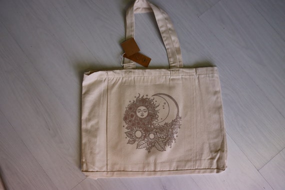 YOGA MAT BAG - The sun & moon Print - Tote Bag - Beach Bag - Organic Cotton - Natural fabric - Eco - Faded Print - Natural ink - Extra Large