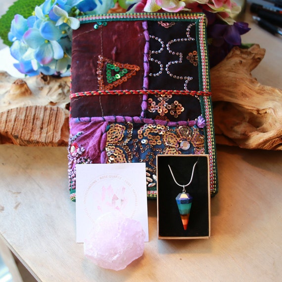 PURPLE JOURNAL BUNDLE - Self Love - Anti Stress - Healing - Anxiety / Depression Gift - Rose Quartz Set - Birthstone Bundle - Reiki Chakra