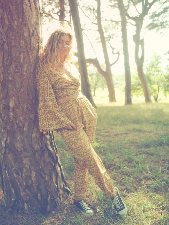 2 PIECE TRACKSUIT - Cotton Bell sleeve & Trouser set - Jumpsuit - Pyjama set - Lounge wear - Co ord set - yoga pants - Summer - Block print