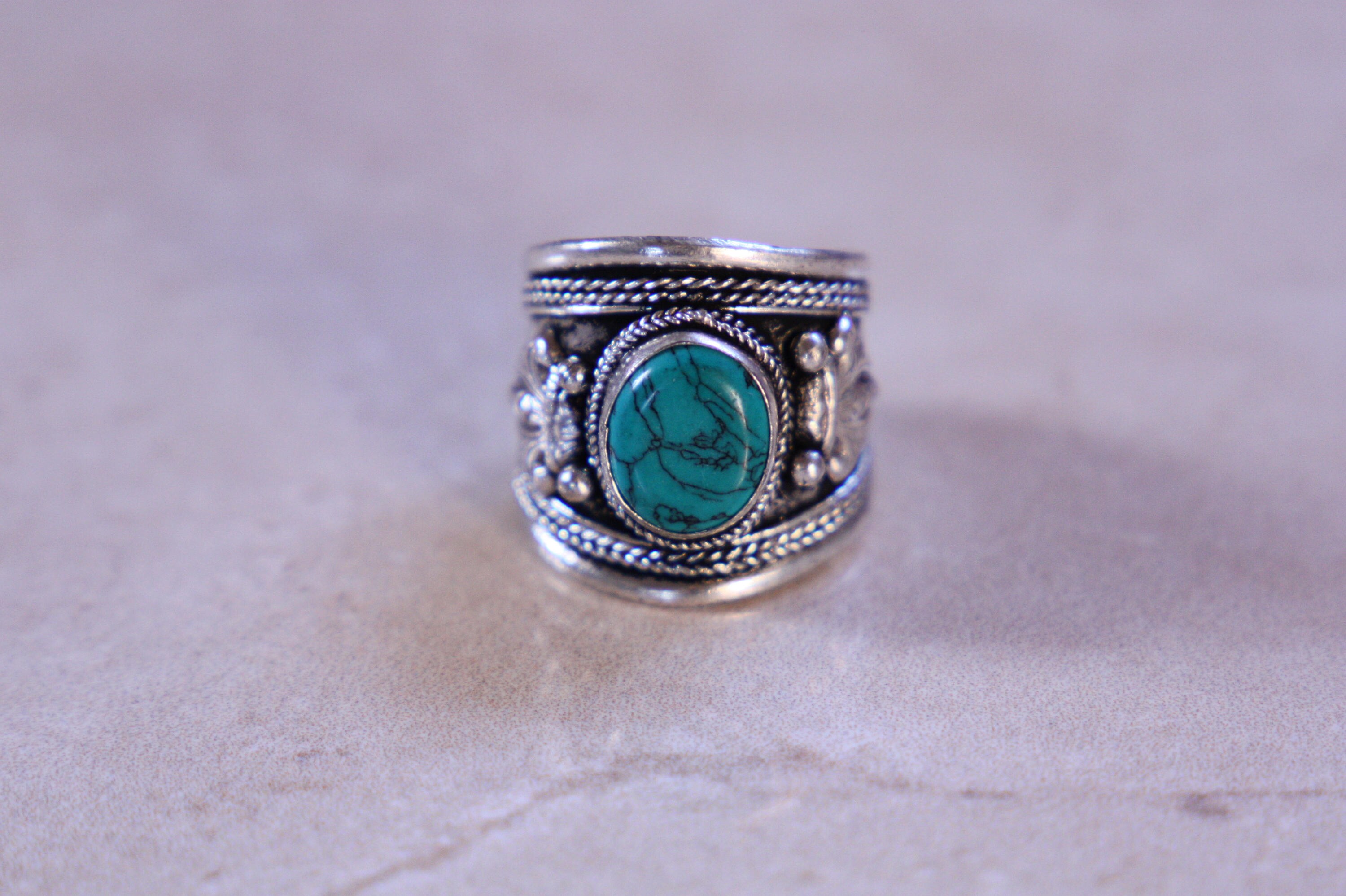 TURQUOISE FILIGREE RING Vintage Ring Tibetan Style Spiritual Statement ring Unisex