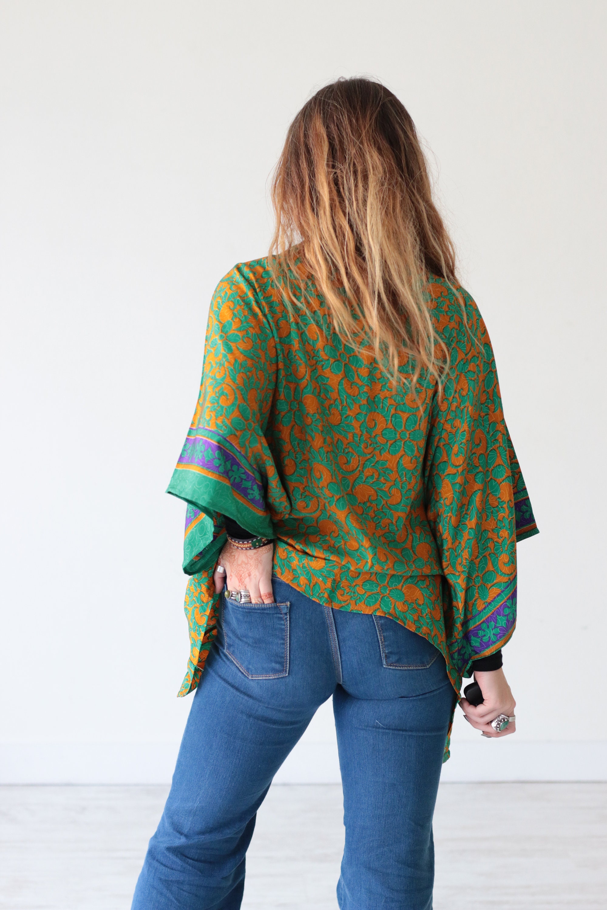 STEVIE CROP KIMONO Silk Cardigan Cover Up Boho Kimono Kaftan