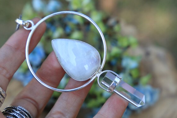 MAGIC MOON NECKLACE - Sterling Silver - Full Moon - Gems - Crystal - Statement - Reiki necklace - Witch - Moon lover - Moonstone - Quartz