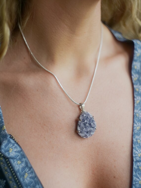 AMETHYST DRUZY - Sterling silver Necklace - Rough Natural Gemstone - Birthstone - Rare - Bespoke - Glitter - Handmade - Gift - Valentines