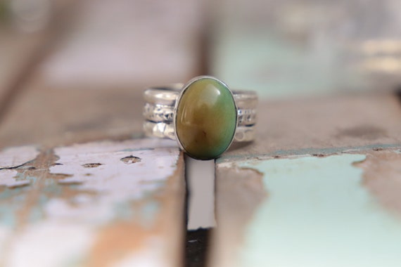 TURQUOISE 3 BAND RING - Adjustable - Sterling Silver - Hammered Ring - Navajo - Handmade Stack ring - December Birthday - Birthstone - Gift