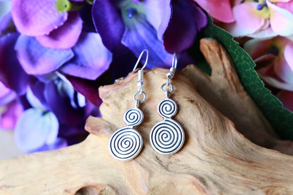 HANDMADE SWIRL EARRINGS - Silver Plated Earrings - Tribal - Ethnic Jewellery - Hippie Gift - Bohemian earrings - Moroccan - Infinity Symbol