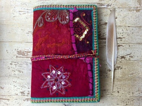 PINK BOHOEMIAN JOURNAL - Indian sari notebook - Rainbow notebook - Student - Back to school - Sketch book - Handmade paper - Natural paper