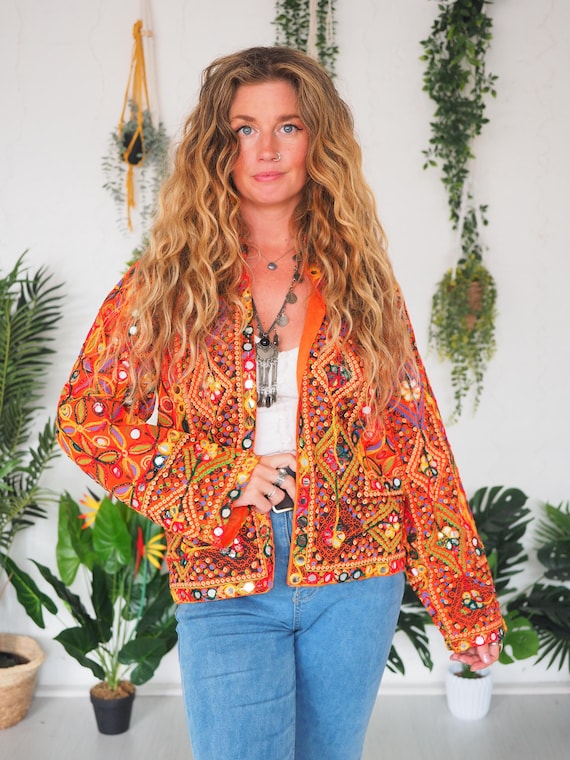 SUNSHINE MIRROR JACKET - Sequin Crop Shirt - Summer - Lightweight - Bohemian clothing - Wedding - Retro - 60's hippie chic - Embroidered