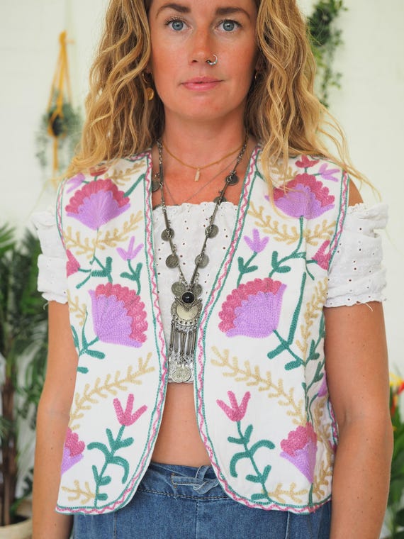 EMBROIDERED WAISTCOAT - Festival Gilet - Unisex Cotton Vest - Summer - Bohemian Indian Embroidery - Zara Style - Beach - Flower Power Jacket