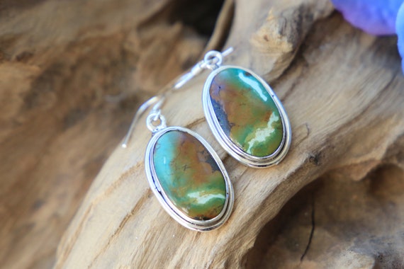 NATURAL TURQUOISE EARRINGS - Rare 925 Sterling Silver Earrings - Navajo - Handmade - Earthy Crystal - Vintage - Bespoke Birthstone Gift