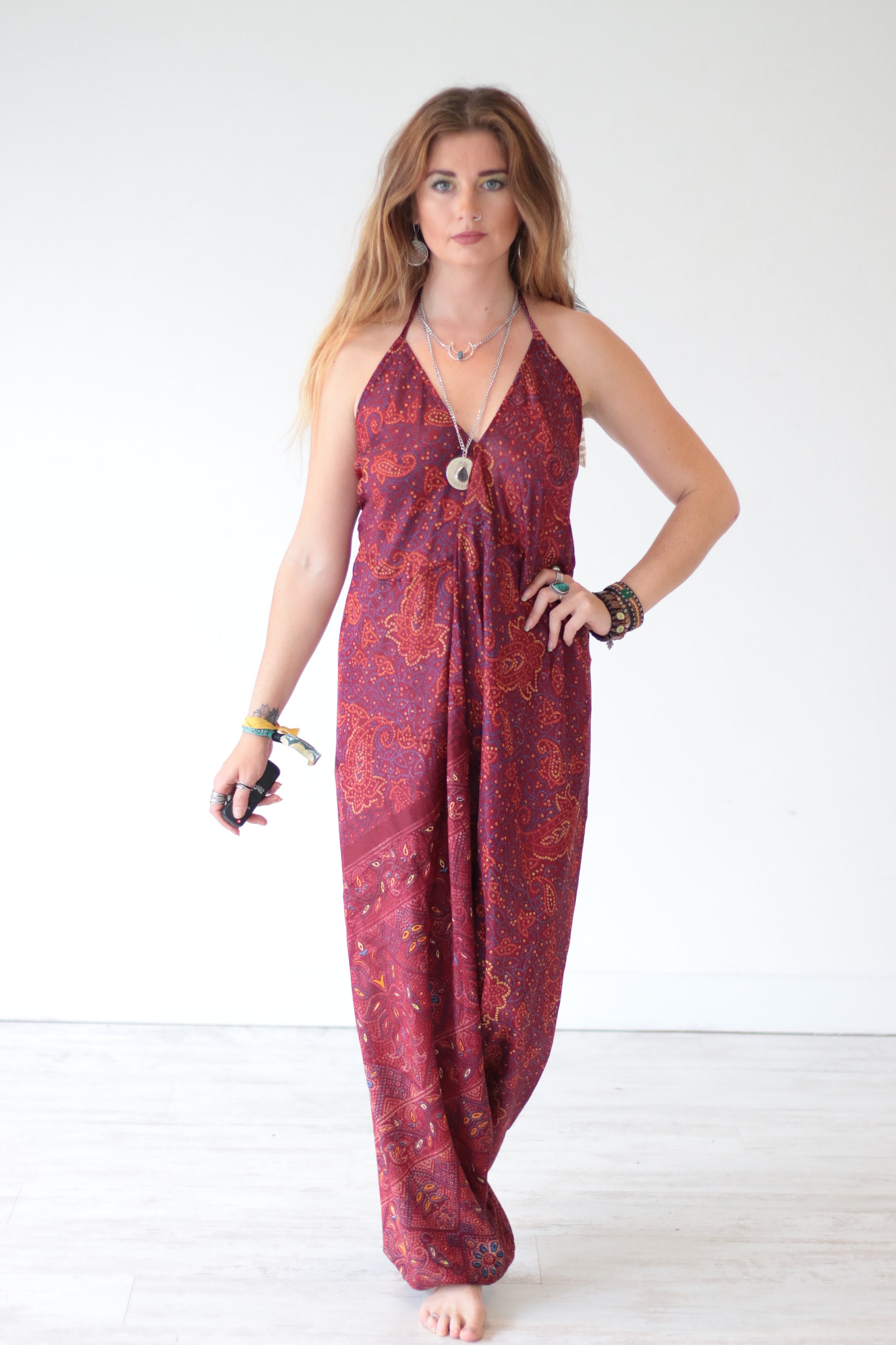 BACKLESS INDIAN JUMPSUIT - Silky Jumpsuit - Handmade - Vintage Sari ...