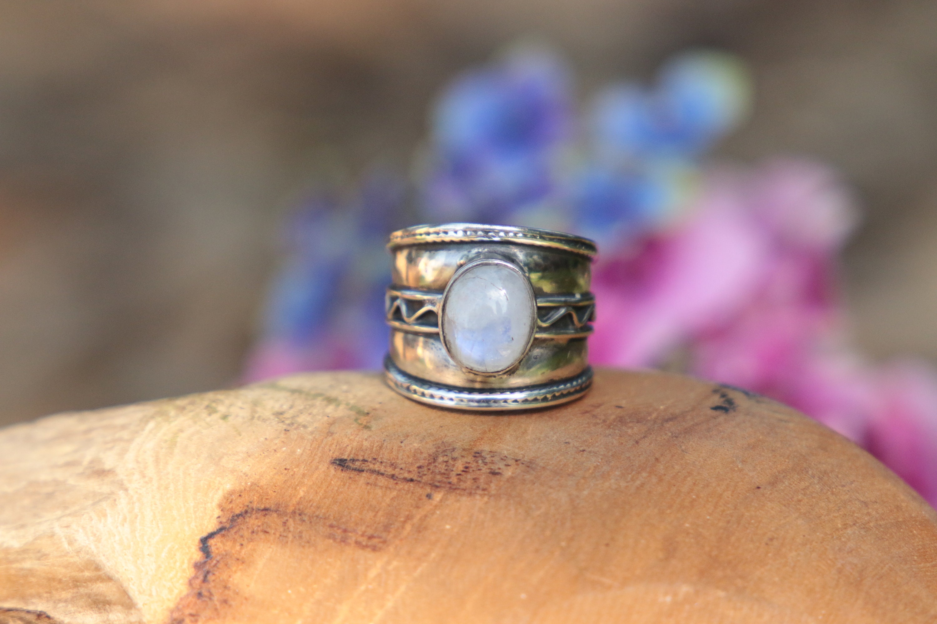 VINTAGE MOONSTONE RING 925 Sterling Silver Adjustable