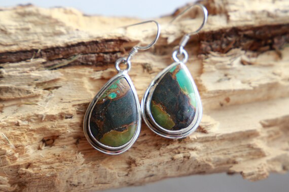 RARE TURQUOISE EARRINGS - Incredible Green turquoise - 925 - Rare Crystal - Natural Gemstones - Vintage style - Brown turquoise - Bohemian
