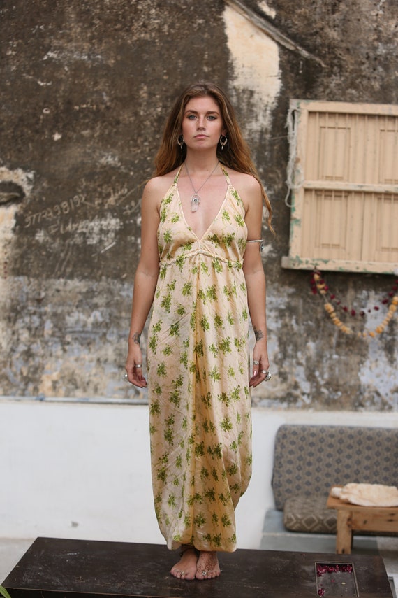 WEDDING SILK JUMPSUIT - Super soft - Harem - Handmade - Vintage Sari fabric - Festival - Bohemian - Halterneck - Couture - Upcycled - Summer