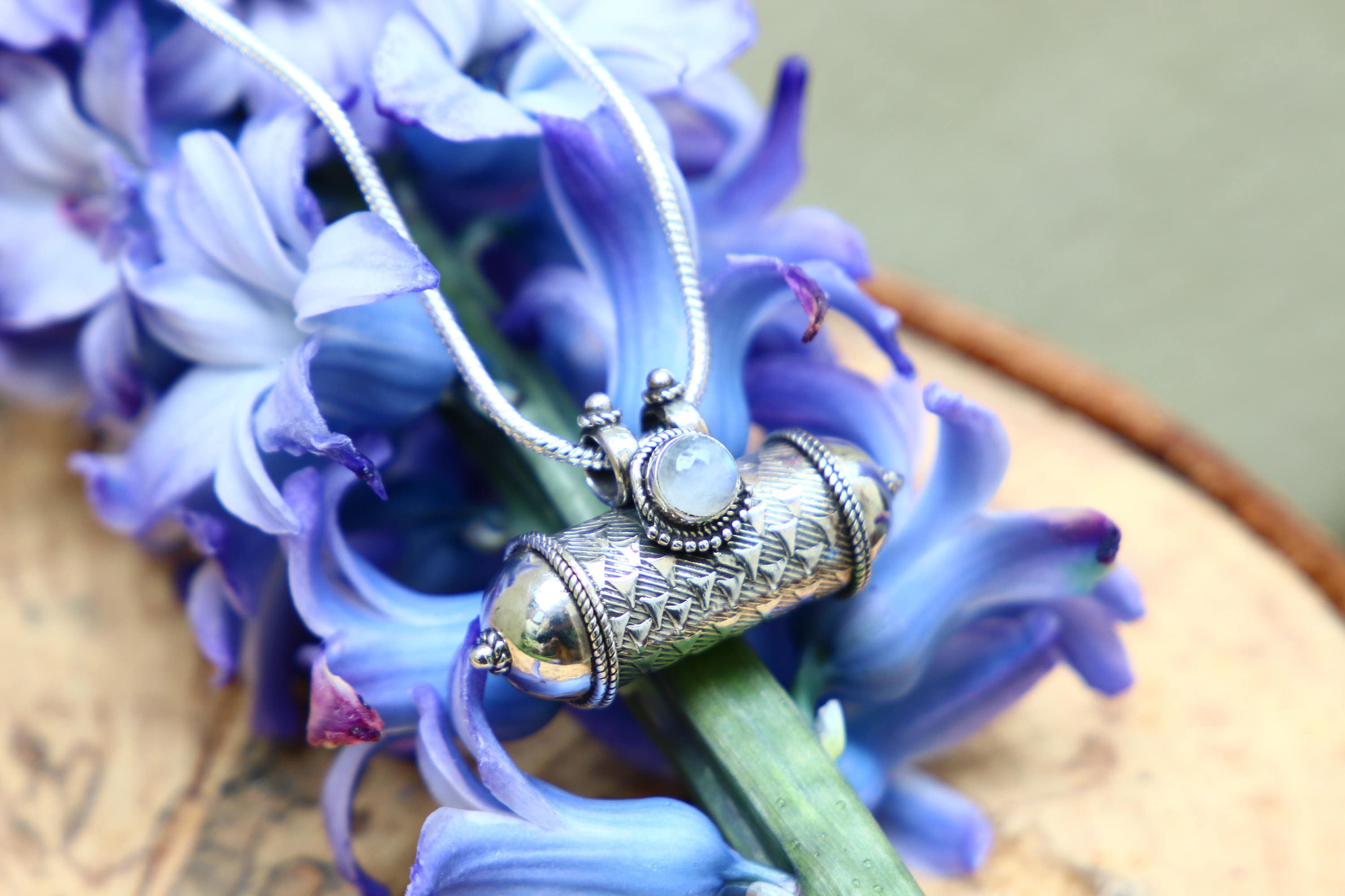 MOONSTONE MANTRA LOCKET Large Sterling Silver Necklace Buddhist Prayer Locket Healing