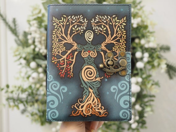 TREE GODESS JOURNAL - 7x5 inch Notebook With Lock - Scrapbook - Travel - Diary - Spell Book - Zodiac - Cosmic - Yoga Gift - Wellness