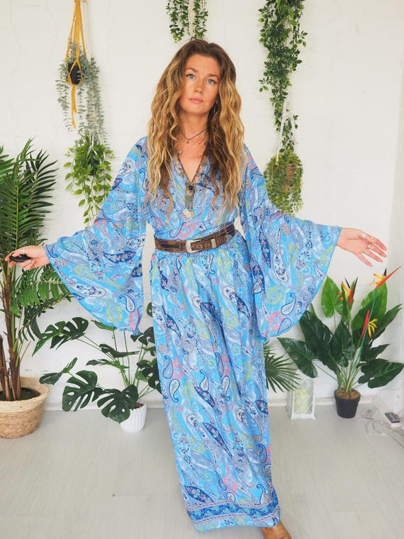 PAISLEY SILK SET - 2 Piece Viscose Silk Blend Trouser set - Bell sleeve Jumpsuit - Flared Palazzo pants - Wide leg - Co Ord - 60's 70's