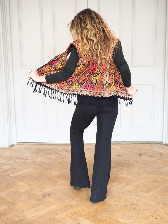EMBROIDERED KASHIDA WAISTCOAT - Indian Cotton - Viscose - 60's Hippie - Repurposed Scarf - Autumn - Winter Vest - Folk Style Gilet - Tassel