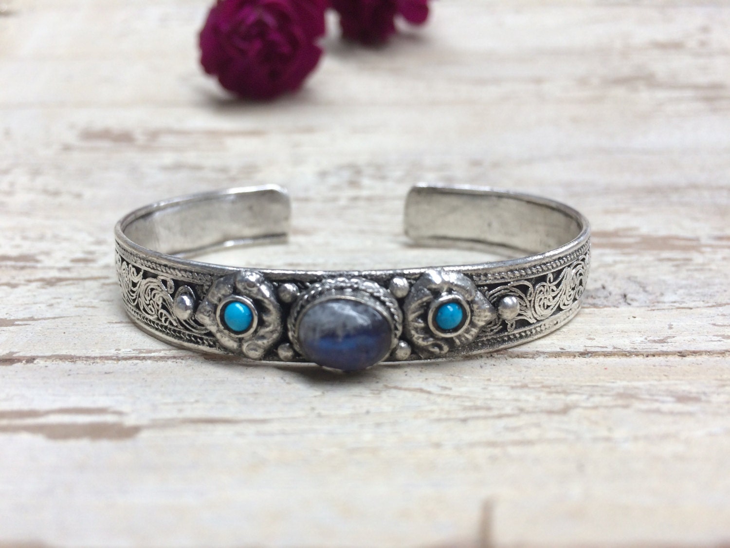 Turquoise Six-character Truth Bracelet Mantra Nine eye Tibetan Style Silver  new | eBay