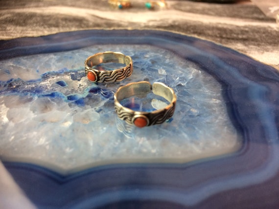 CORAL TOE RING- Toe Ring- Summer- Vacation- Beach- Silver Toe Ring- Silver Ring- Tribal- Gypsy- Feet- Jewelry- Adjustable Ring- Midi