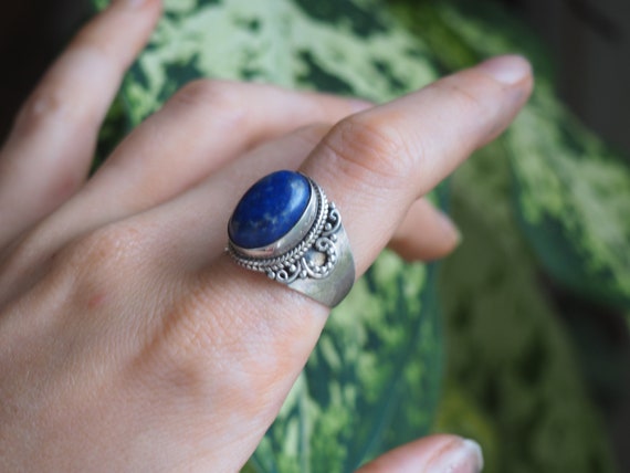 LAPIS LAZULI RING - Healing Crystal Ring - Statement Lapis lazuli Ring - Ethnic Ring - Vintage Ring - Sterling Silver Ring - Afghan Crystal