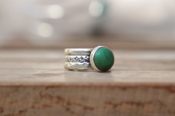 RUSTIC TURQUOISE RING - Adjustable - Sterling Silver - Hammered Ring - Vintage style - Handmade Stack ring - Birthstone - Natural - Gift