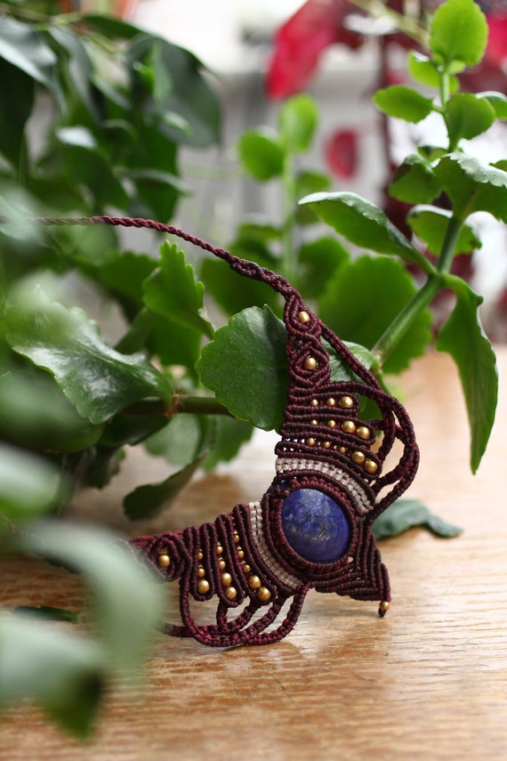 RED LAPIS LAZULI - Micro macrame - Choker Necklace - Healing Gemstone - Adjustable Xmas Gift / Valentines - Vintage - Ethnic - Boho Tribal