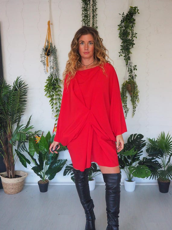 BULLET SILK DRESS - Batwing red dress - Devil Dress - Halloween - Handmade bespoke mini dress - witchy