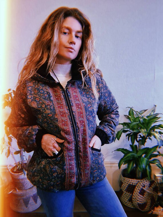 INDIAN BOMBER JACKET - Thermal Fleece - Indian Silk Coat - Recycled - Slow Fashion - Unisex - Vintage style jacket - hoodie - Sale - unisex