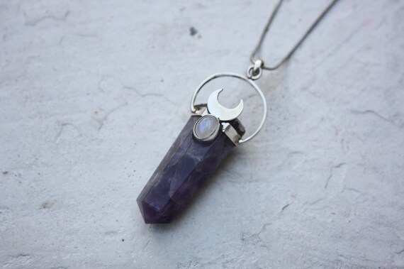 AMETHYST & MOONSTONE NECKLACE - Sterling Silver Amethyst Necklace - Crystal Jewellery - Moon - Moonstone - Bespoke - Healing Crystal