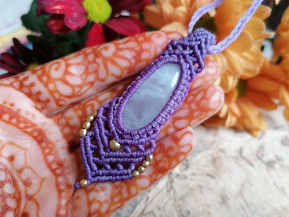 MOONSTONE MICRO MACRAME - Unisex Adjustable necklace - One off - Handmade Yoga Gift - Xmas Crystal - Magic Necklace - Gemstone sale - String