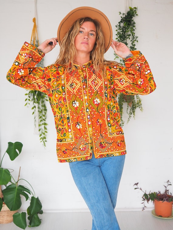 SUNSHINE MIRROR JACKET - Sequin Crop Coat - Summer - Lightweight - Bohemian clothing - Wedding - Retro - 60's hippie chic - Embroidered
