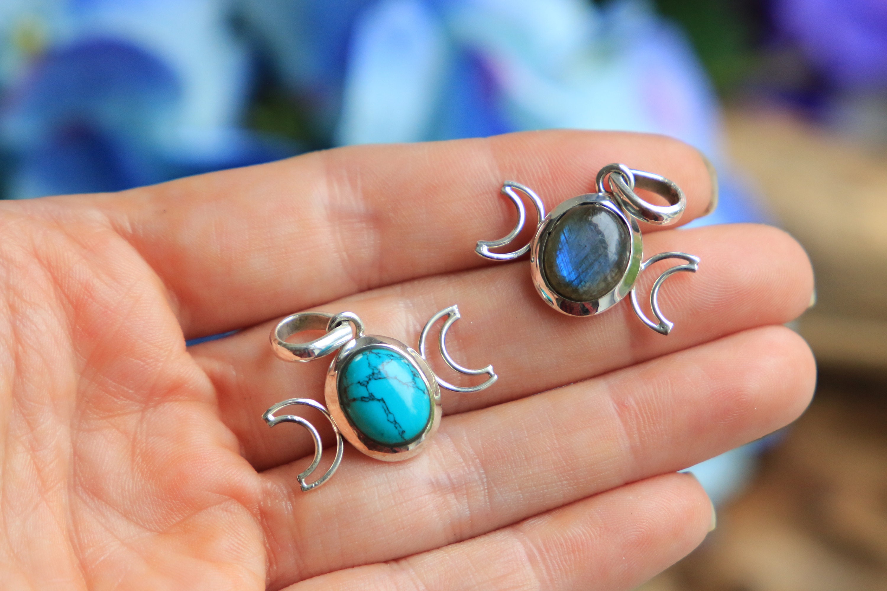 TURQUOISE TRIPLE MOON Moon Jewellery Starsign Gemstone TURQUOISE TRIPLE MOON Moon Jewellery Starsign Gemstone