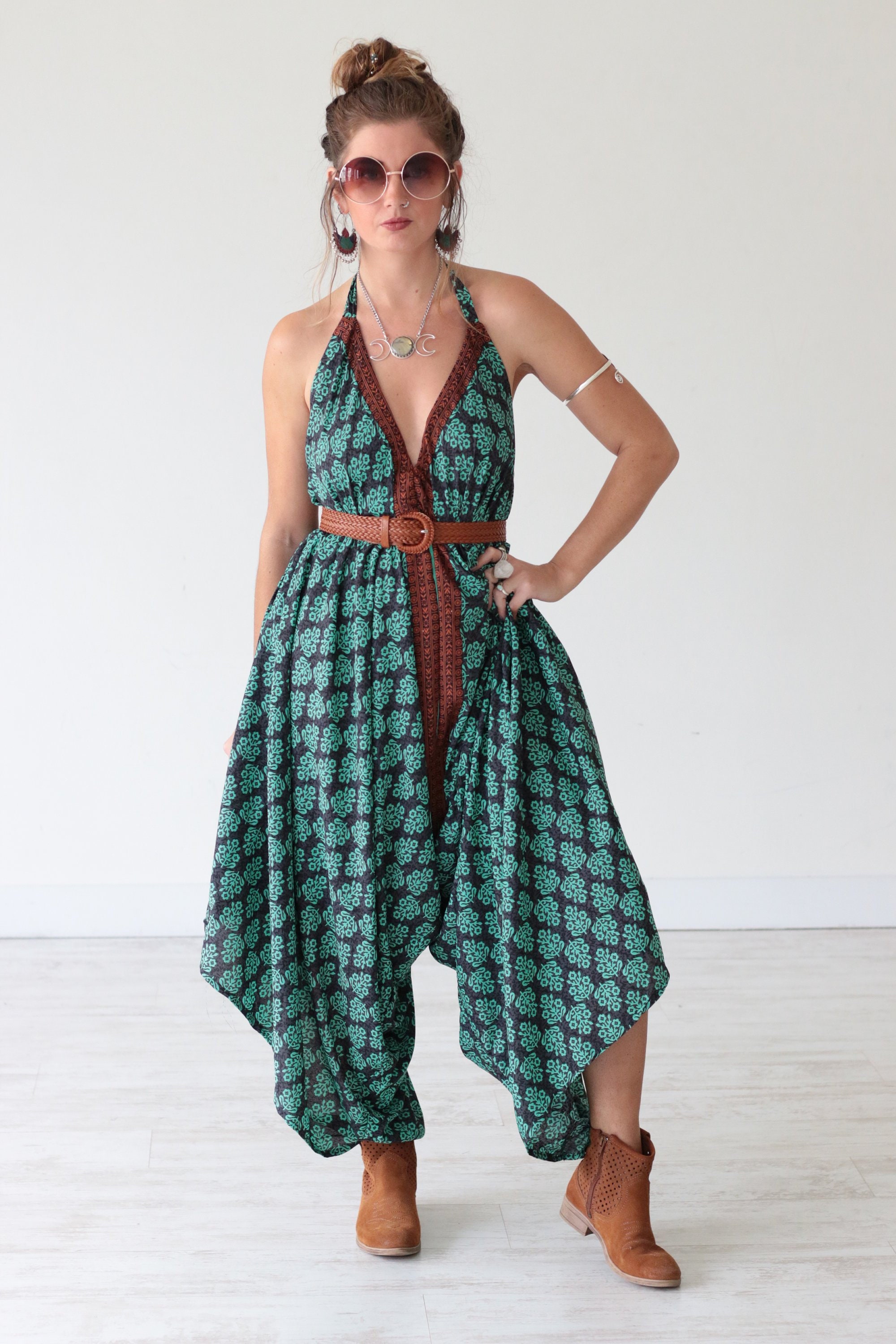 INDIAN GREEN JUMPSUIT - Vintage - Print Jumpsuit - Spring - Festival ...