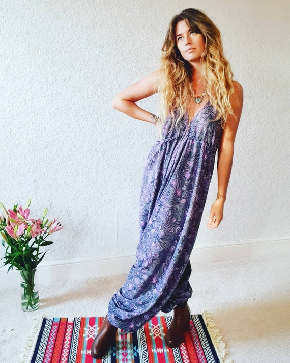 INDIAN LUXE HAREM - Romper - Super Soft Silk Playsuit - Vintage - 70's 60's - Summer Hippie - Halterneck - Backless - Holiday Beach wear sun