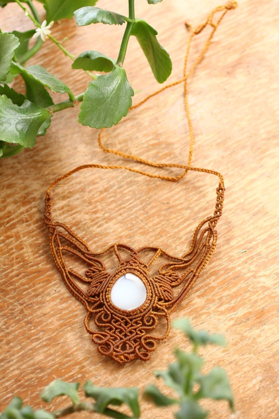 MYSTIC AGATE NECKLACE - Xl Macrame Choker - Rare - Handmade Amulet - Autumn Gift - Yoga Reiki Jewellery - Nature - Leaf Jewelry - Adjustable
