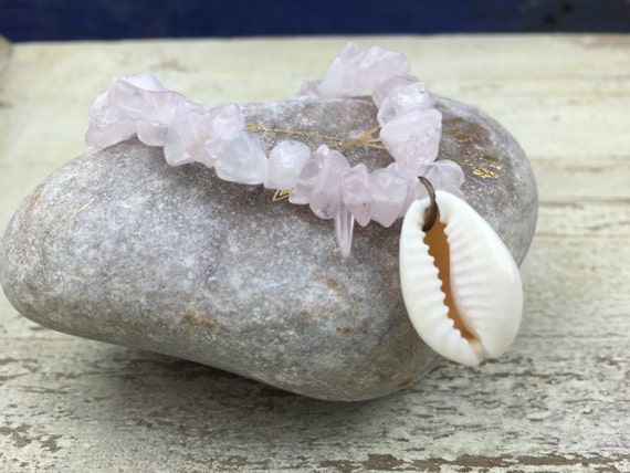 ROSE QUARTZ BRACELET - Gemstone chip - Charm bracelet - Healing crystal - Festival jewelry - Boho - Spiritual - Yoga