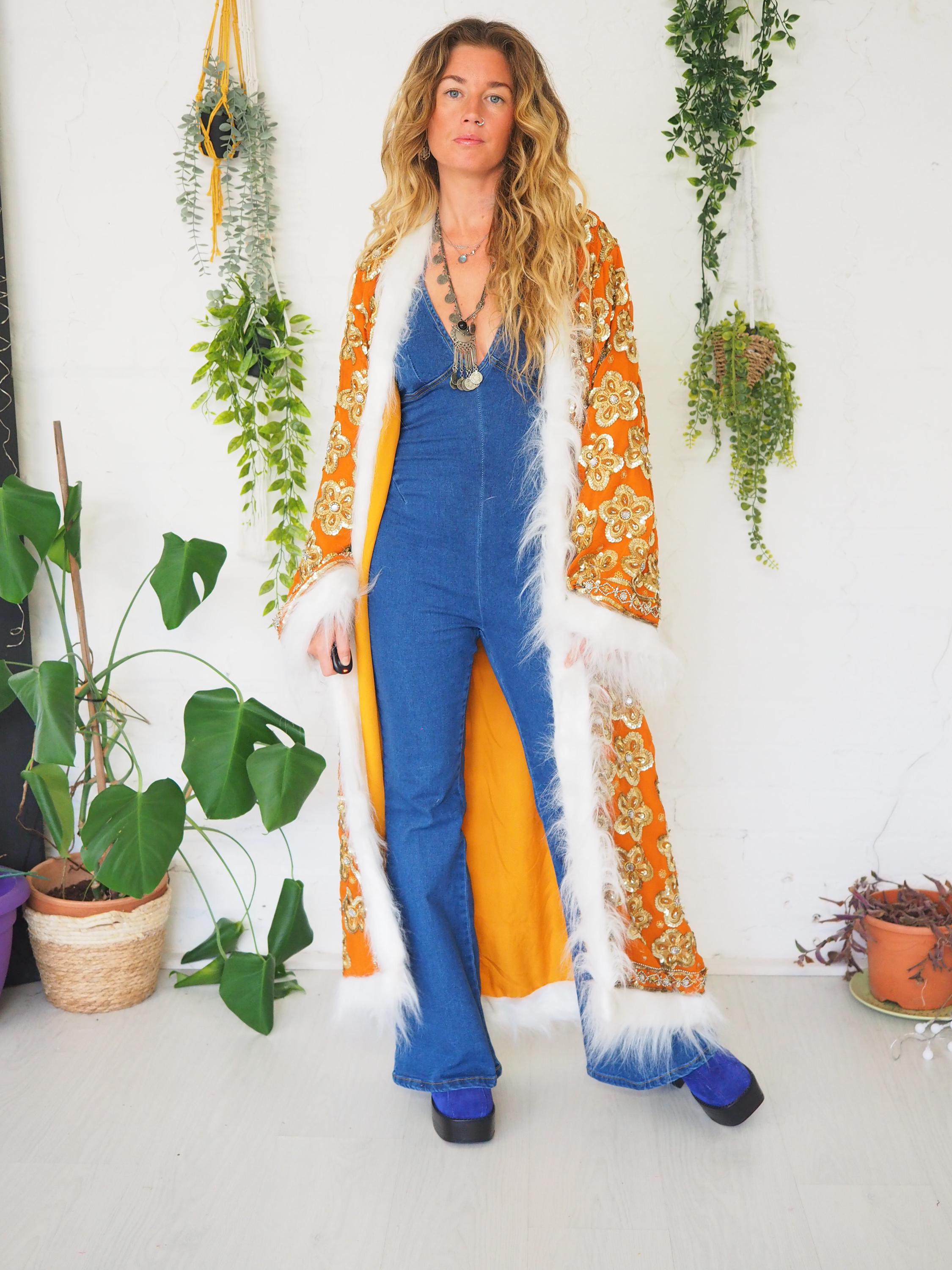 SILK GLITTER COAT Amazing Afghan Coat Vintage Winter Jacket Embroidered Faux Fur coat 70 s Hippie Jacket Penny Lane Almost Famous