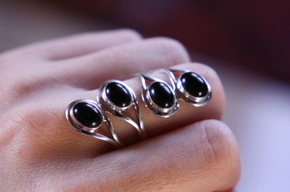 4 Stone Black Onyx Ring - ADJUSTABLE - 925 Sterling Silver Ring - Statement Ring - Healing Crystal -Onyx Ring - Black - Crystal ring - Gift