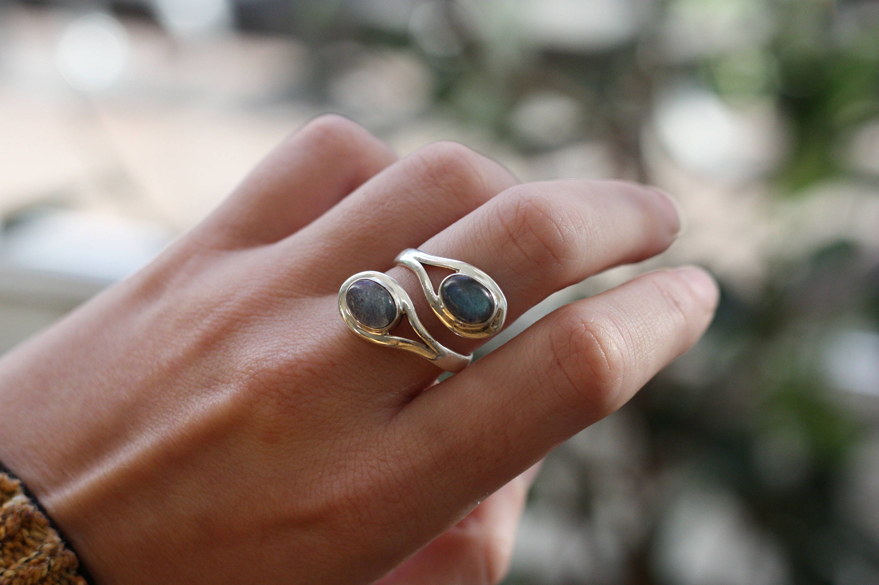 2 STONE LABRADORITE RING Adjustable ring 925 Sterling Silver Ring