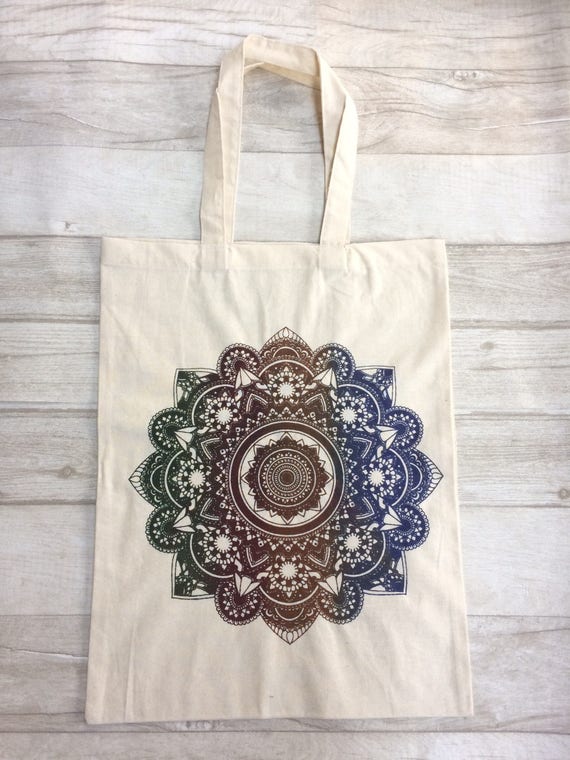 MANDALA TOTE BAG -Yoga bag -Mandala- Hippie bag- Screen print- Cotton Bag- Hand Printed- Bag for Life- Upcycled Bag- Recycle- Handmade