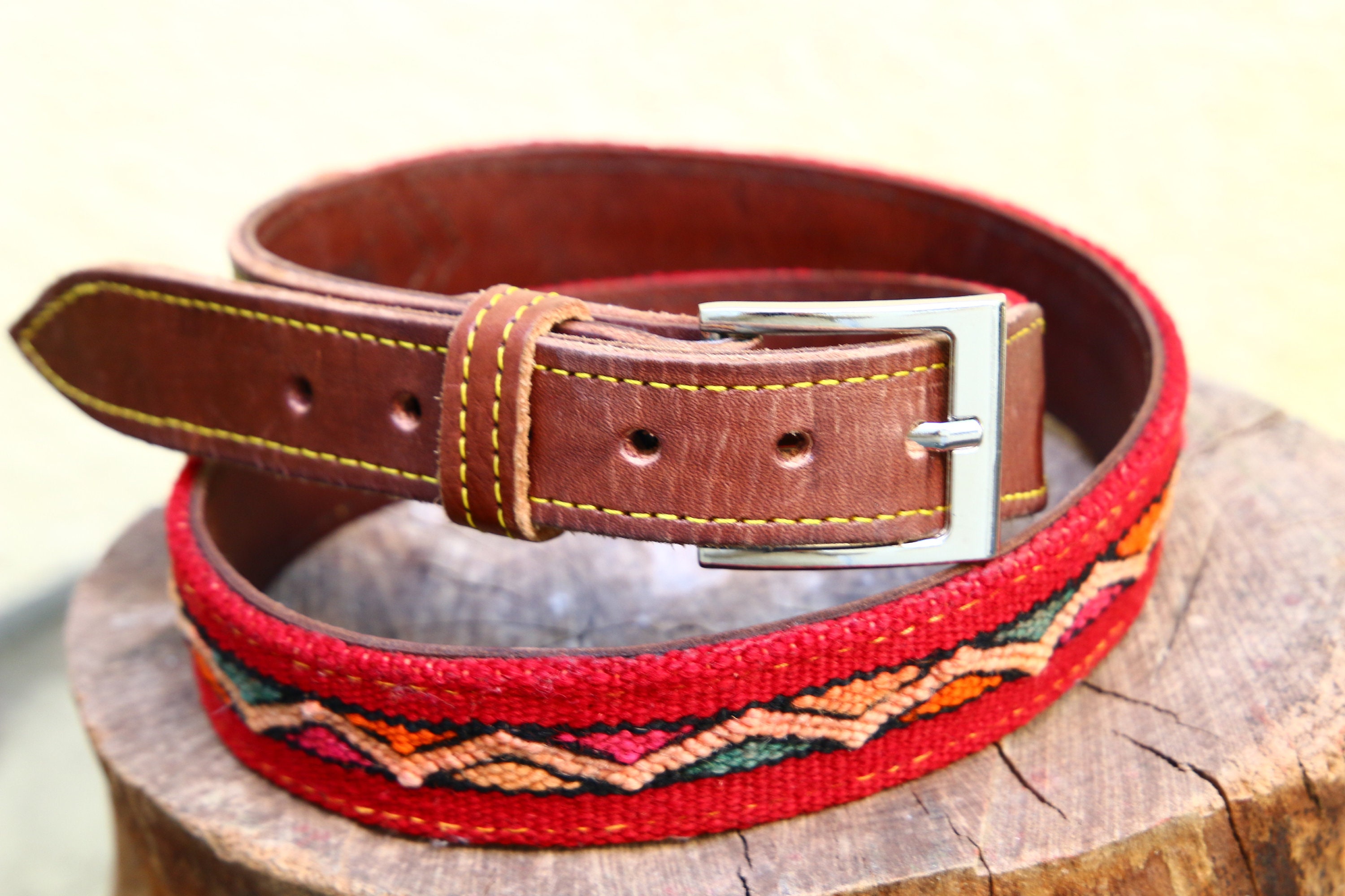 Vintage Kilim Belt Medium Size Kilim Leather Belt Unique 