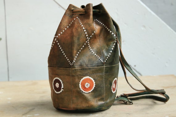 TIEDYE NAVAJO BAG - Mottled Leather - Green Leather Vintage Shoulder bag - Aztec Bucket Bag - Satchel - Bespoke Handbag - Moroccan Bag
