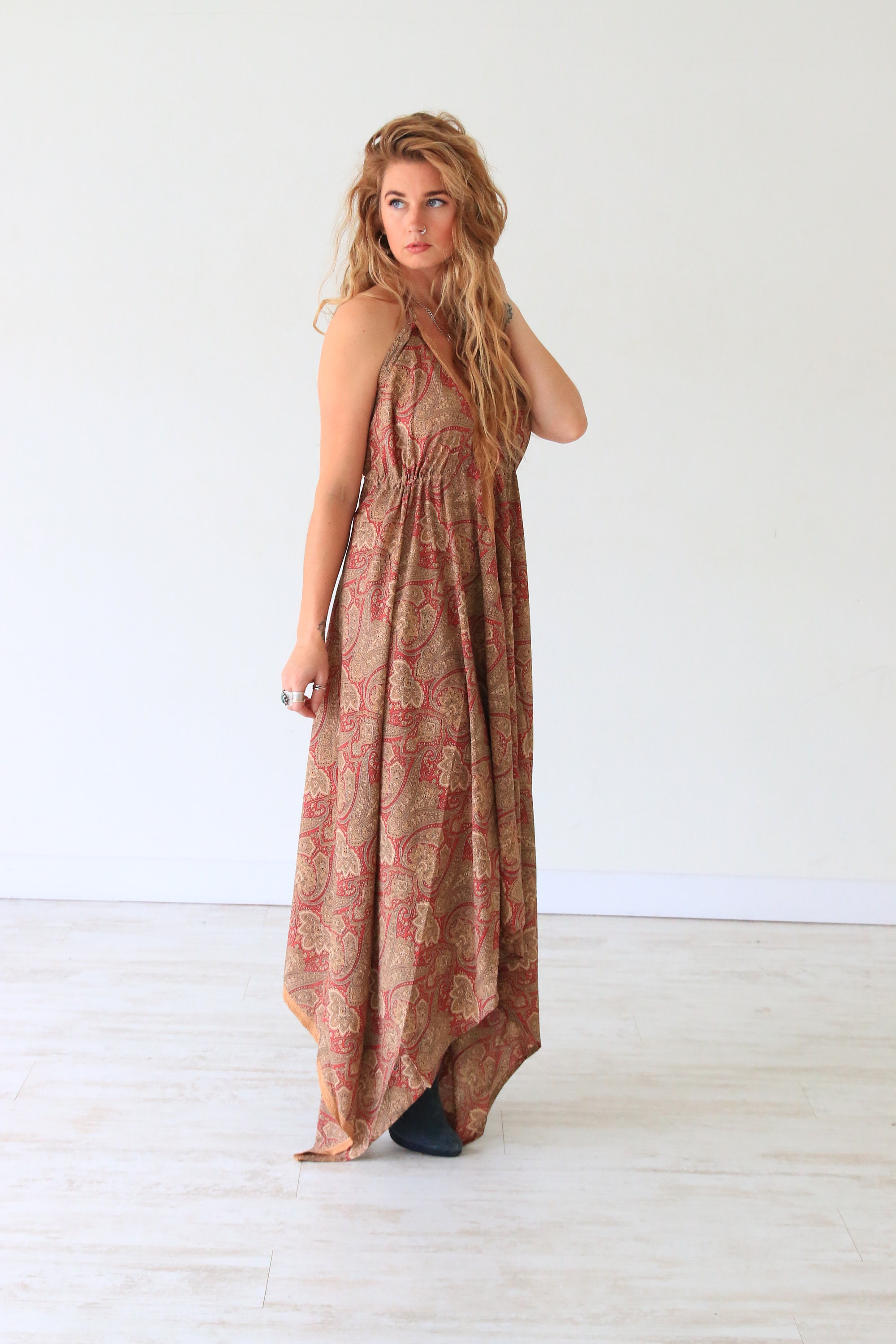 STEVIE NICKS DRESS - Backless Bohemian dress - Vintage Indian Silk ...