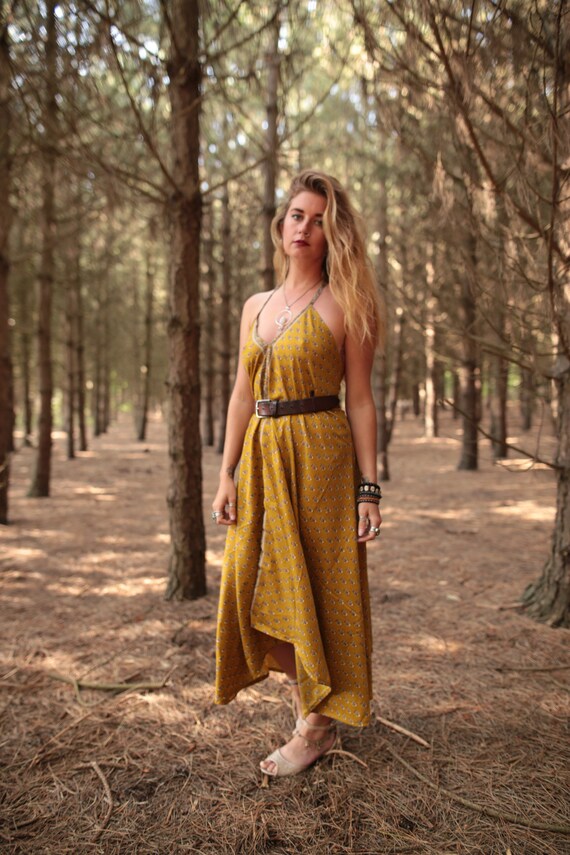 SUNSHINE SUMMER DRESS - Vacation - Vintage dress - Indian - Upcycle - Eco Fashion - Beach - Hippie - Sale - Maxi dress- Holiday - Gift