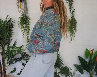 SILK BOMBER JACKET - Paisley Coat - Thermal - Recycled fabric - Unisex Clothing - Vintage style Fleece - Thick Cotton - Non Binary Hoodie