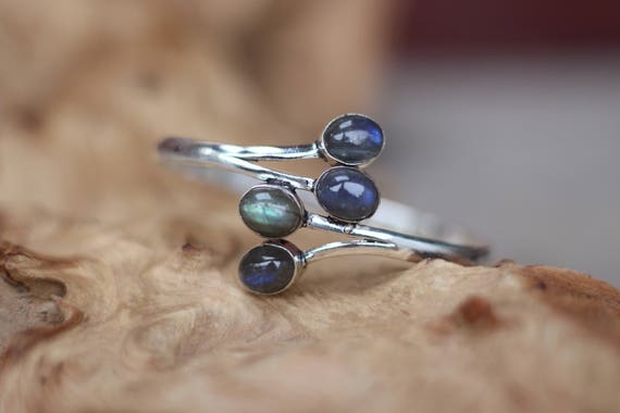 LABRADORITE 4 STONE BANGLE - Healing Crystal bangle - Chakra - Statement bracelet - Boho - Vintage inspired - Tibetan bracelet - Gemstone