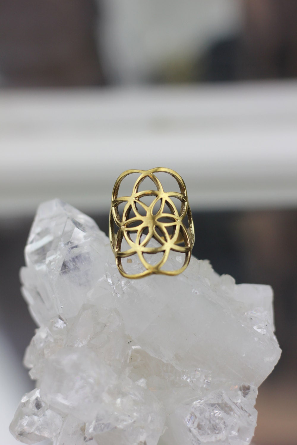 MANDALA RING Seed of Life Ring Statement Ring Sacred Geometry Bohemian Jewellery Brass