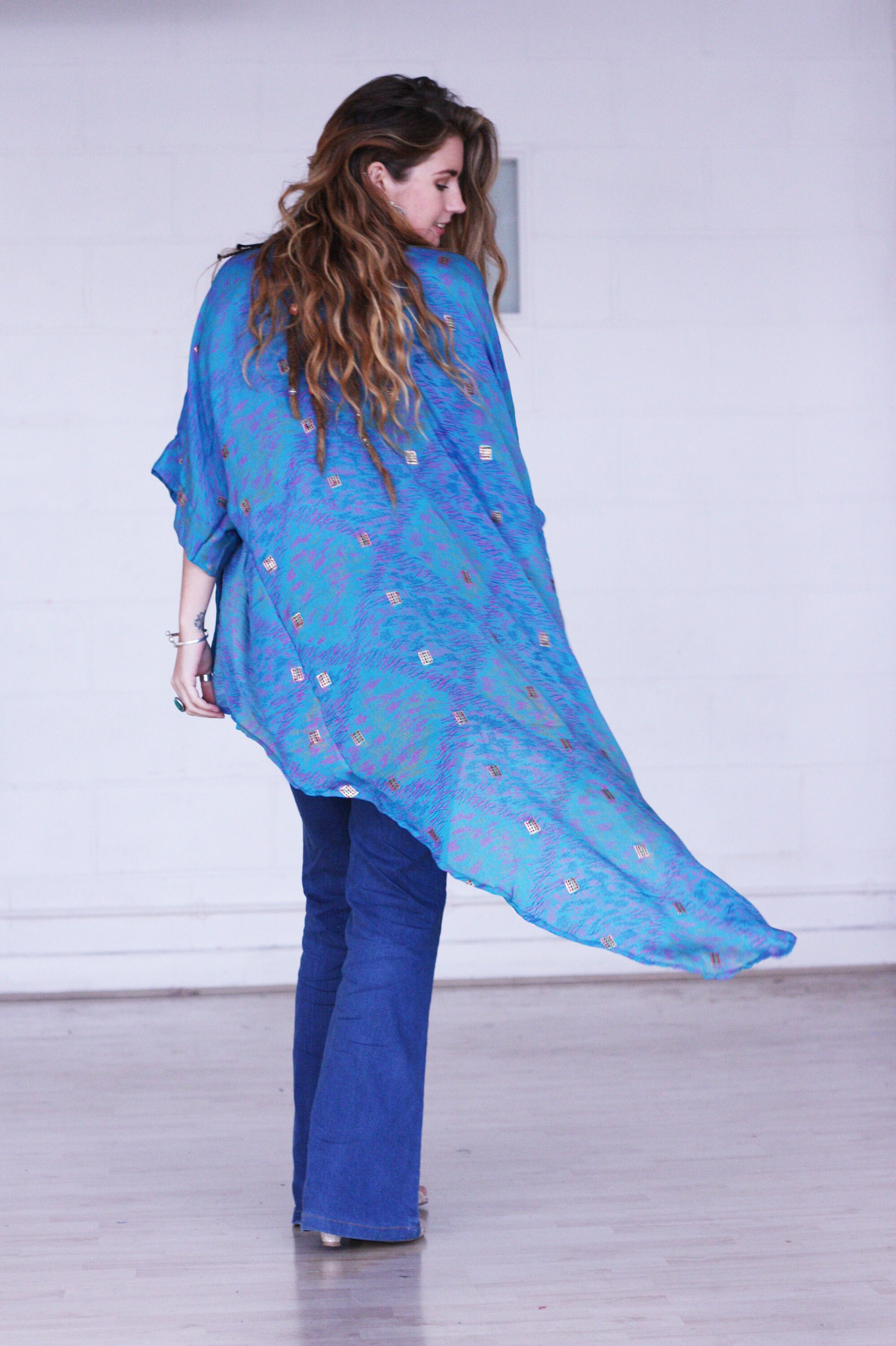 BOHEMIAN BLUE KIMONO - Long Kimono - Silk Cardigan - Cover Up - Beach ...